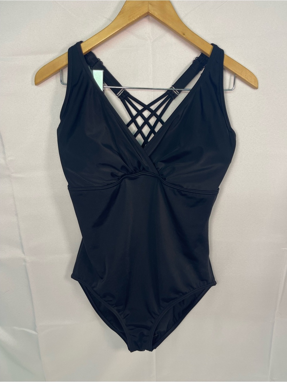 Prana Black One-Piece Swimsuit Crisscross Back Straps and Underwire Support 38D